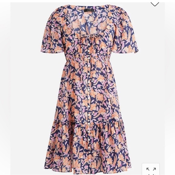 J. Crew Button-front Beach Dress Painted Block Print floral flutter sleeve tie - Picture 9 of 9